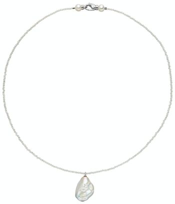 Collier en cristal de roche avec perle d'eau douce - blanc baroque d'eau douce 1