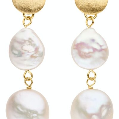 Clous d'oreilles avec plusieurs perles plaqué argent - blanc baroque d'eau douce