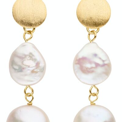 Ear studs with several pearls silver plated - freshwater baroque white