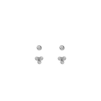 Puces dessous d'oreilles 3 perles en argent CHLOE