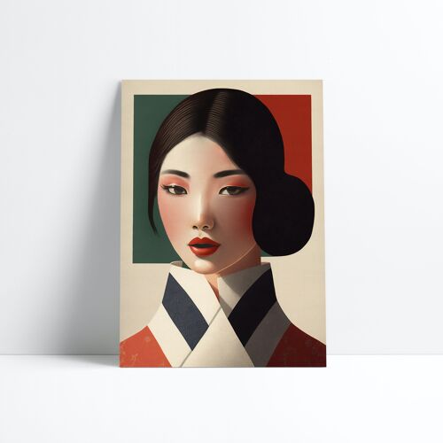 AFFICHE 30X40-Portrait asiatique au col blanc