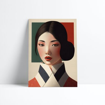 POSTER 30X40-Asian portrait with white collar