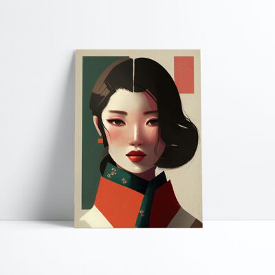 CARTEL 30X40-Retrato asiático con cuello rojo