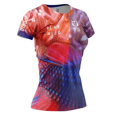 T-shirt da padel manica corta da donna corallo