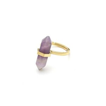 Bague Acier Anneau Fin Prisme Pierre Naturelle Hexagonale 8