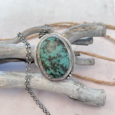 925 Silver Green Turquoise Ethnic Long Necklace