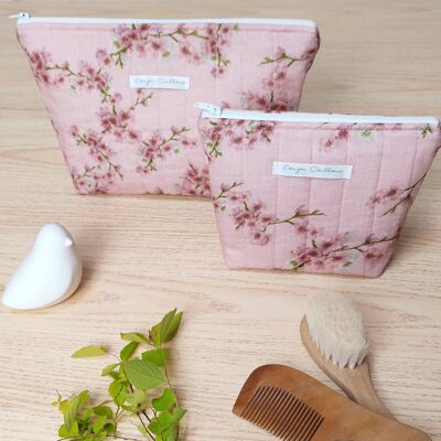 Pink flowers quilted toiletry bag - Small model