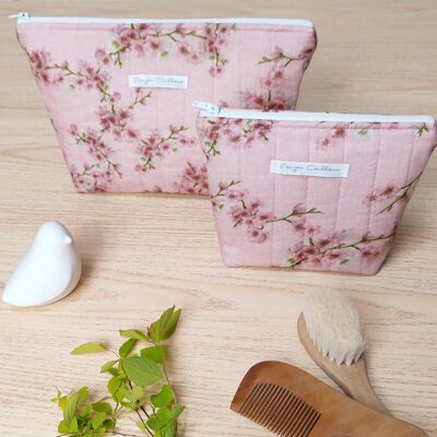 Pink flowers quilted toiletry bag - Large model