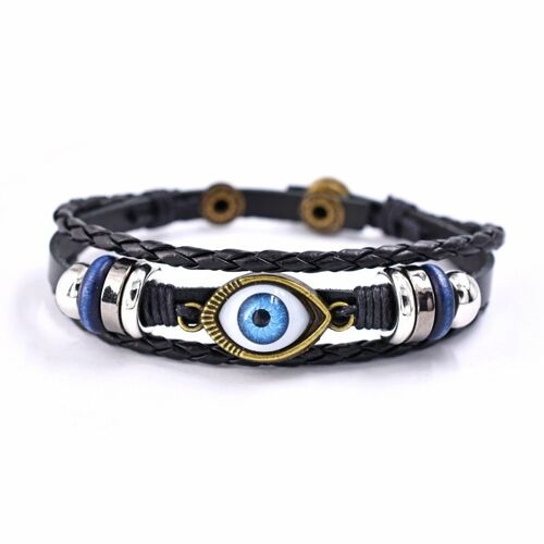 Blue Eye Braided Leather Bracelet