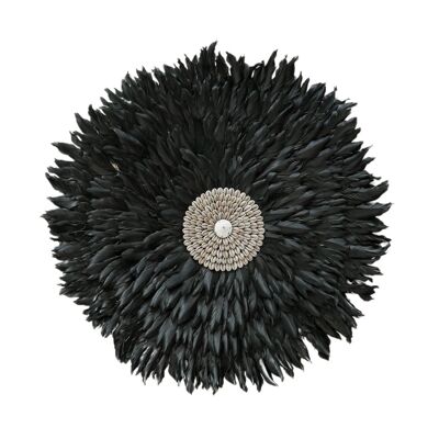 Juju Hat - Round Wall Decor - Black Feathers Shells - The Juju - Black - L - Hippie Monkey