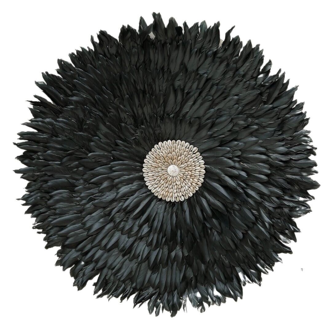 Juju Hat - Round Wall Decor - Black Feathers Shells - Bohemian - The Juju - Black - XL - Hippie Monkey