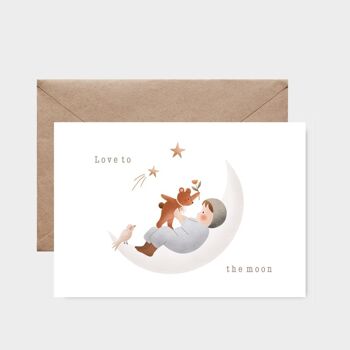 Carte postale - Bébé naissance - T'aimer jusqu'à la lune 1