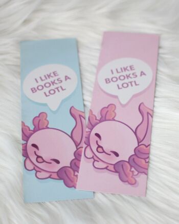 Signet Axolotl | J'aime beaucoup les livres | Accessoires de lecture roses et bleus | Coins pointus et arrondis | miamouz 5