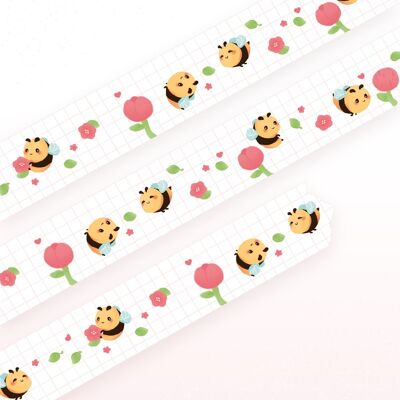 Cinta washi linda feliz de la abeja | Rollo de 10m x 15mm | Cinta de enmascarar de artista | Cinta decorativa para planificador | Kawaii Calendario Diario Papelería | miamouz