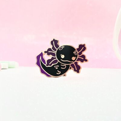 Broche Axolotl noire | Épingle en émail dur en or rose | Insigne d'épingle Kawaii | Cadeau d'anniversaire esthétique pour elle | Cadeau de Noël pour lui | miamouz