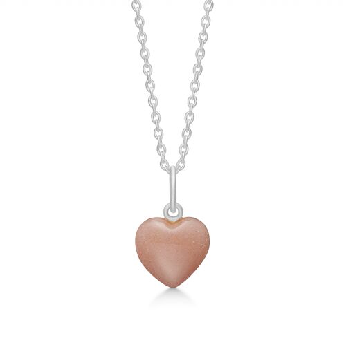 Stone heart pendant peach moonstone silver