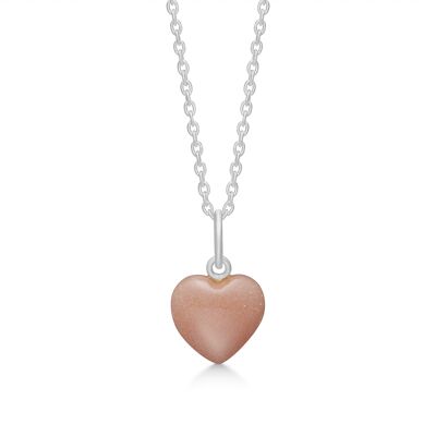 Stone heart pendant peach moonstone silver