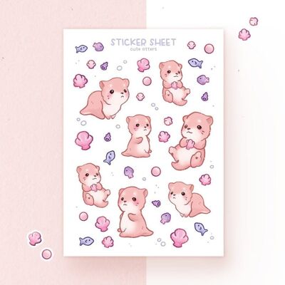 Cute Otters Stickers | A6 matte or glossy Sticker Sheet | Otter Vinyl Sticker Sheet | Journaling | Children Illustration | Miamouz