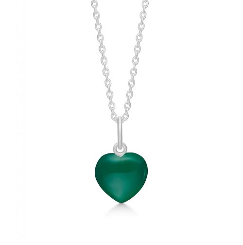 Stone heart pendant green onyx silver