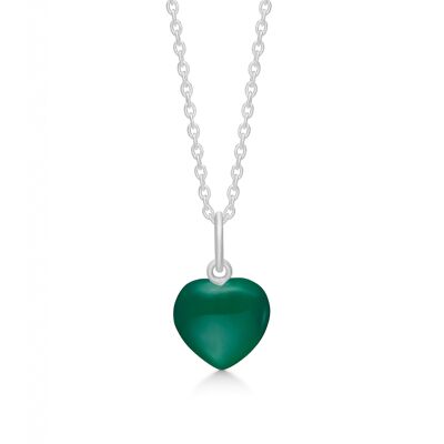Stone heart pendant green onyx silver