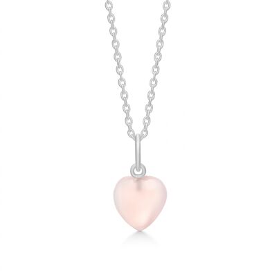 Pendentif coeur pierre rose calcédoine argent