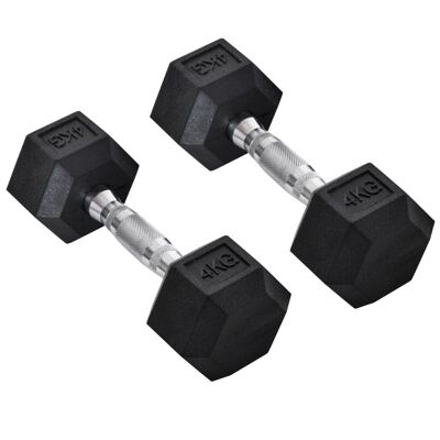 Rootz 2 x 4kg Hexagonal Dumbbells - Rubber Dumbbell - Sports Hex Weights Sets - Weight Lifting Exercise - Home - Gym