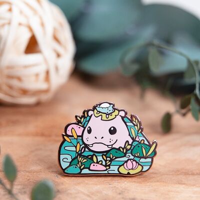 Hippo and Frog Friend | Collector's Cute Hard Enamel Pin | Kawaii Aesthetic Birthday Gift for Her | Christmas Present for Him | Art by Miamiuz