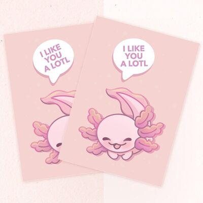 I Like You A Lotl | A6 Axolotl Postcard | Greeting Card | Home Decor | wall art | miamouz