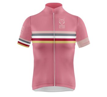 Maillot Cyclisme Femme Manches Courtes Rayures Rose Corail 1