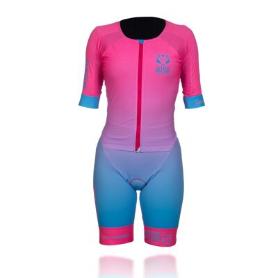 Damen-Triathlonanzug in Fluo Pink und Hellblau