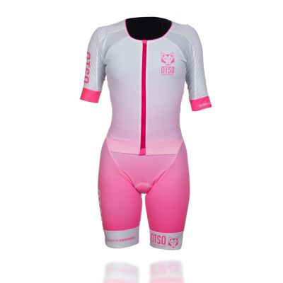 Tuta da triathlon da donna bianca e rosa fluo