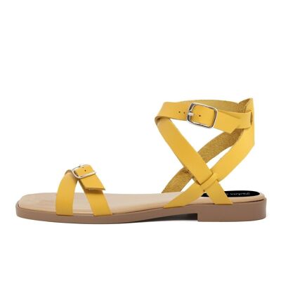 Flache Sandalen aus gelbem Leder, hergestellt in Italien – FAG_23112MQH_GIALLO