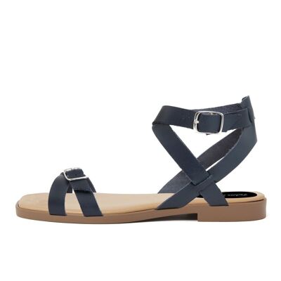 Flache Sandalen, hergestellt in Italien, aus blauem Leder – FAG_23112MQH_BLUE