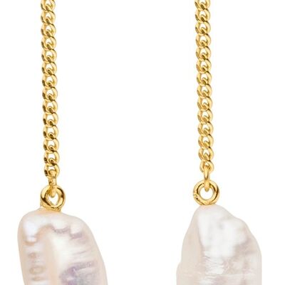 Pendientes de perlas de plata con baño de oro y circonitas - blanco barroco de agua dulce