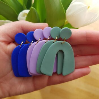 Boucles d'oreilles tendance, lilas, bleu et sauge 2