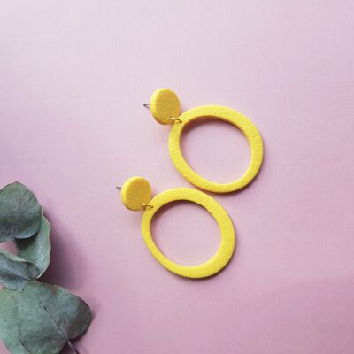 Hanging statement earrings in yellow, dangle earrings