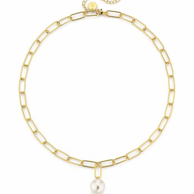 Collana di perle moderne in argento placcato oro - d'acqua dolce barocche bianche