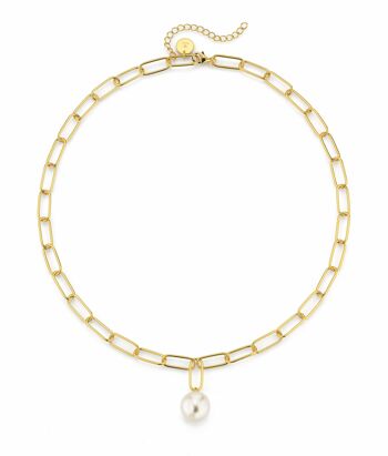 Collier perle moderne argent plaqué or - blanc baroque d'eau douce 1