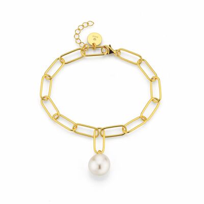 Bracciale di perle moderno argento placcato oro - bianco barocco d'acqua dolce