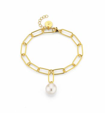 Bracelet perle moderne argent plaqué or - blanc baroque d'eau douce 1