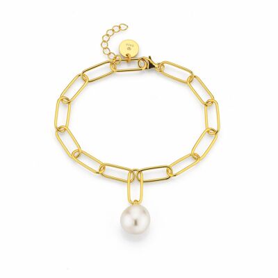 Bracelet perle moderne argent plaqué or - blanc baroque d'eau douce