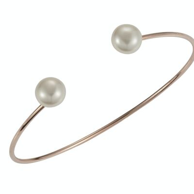 Open bangle with 2 pearls silver yellow gold plated - freshwater button white