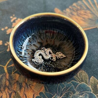 Taza de té Jianzhan Tenmoku con dragón plateado 50ml