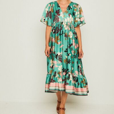 Robe longue ASPITO FEUILLES VERT