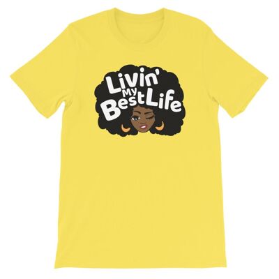 T-Shirt mit der Aufschrift „Mein bestes Leben leben“.