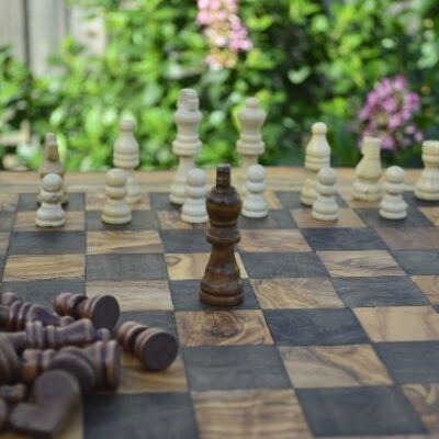 A perfect gift - Handmade Chess Board with pieces-RUSTIC OLIVE WOOD-Decorative, beautifully detailed-unique piece of art - Appleyard & Crowe