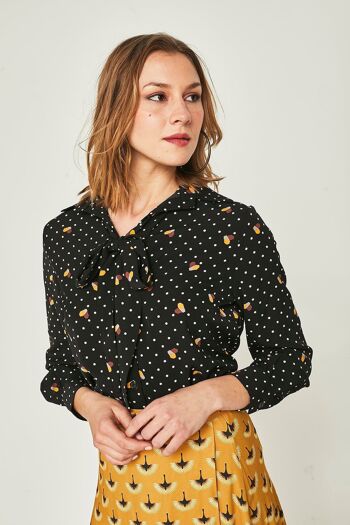 Chemise menthe noire à pois 2