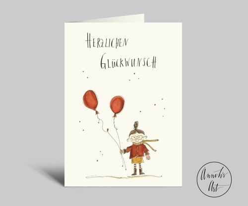 Geburtstagskarte | Mädchen mit Ballons | Herzlichen Glückwunsch | Klappkarte mit Umschlag