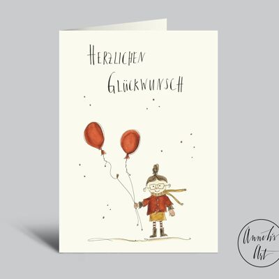 tarjeta de cumpleaños | chica con globos | Felicidades | Tarjeta doblada con sobre