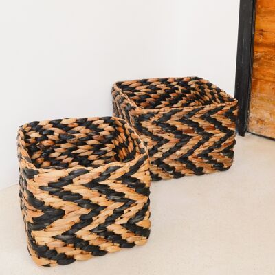 Small decorative basket striped CAIMA square storage shelf basket made of water hyacinth (2 sizes)